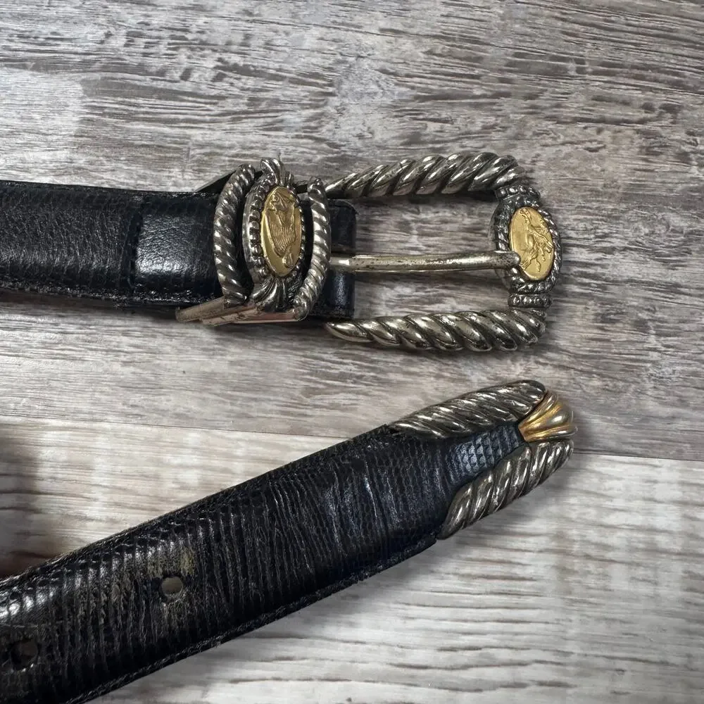 Vintage Brighton Black Leather Western Coin Belt Vintage Boho Statement Medium